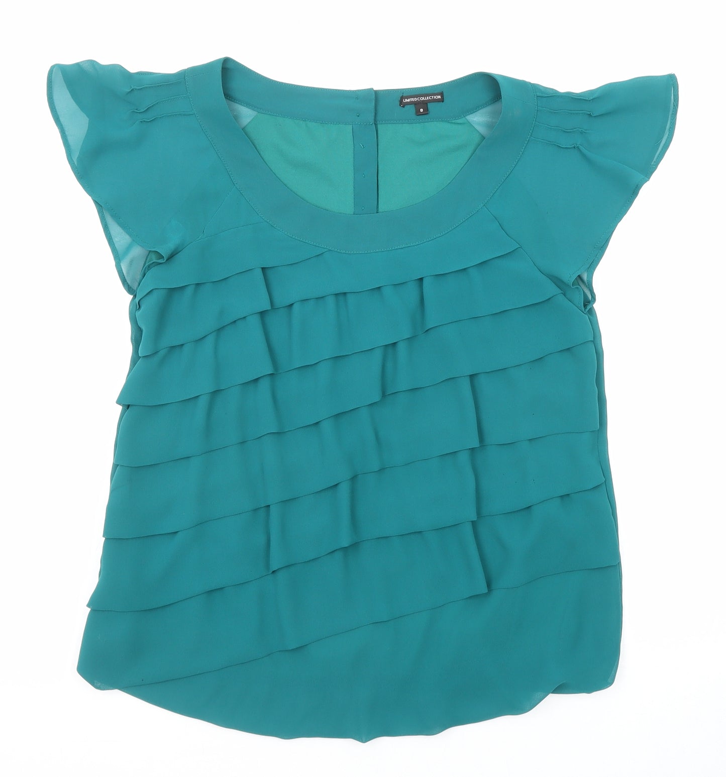Marks and Spencer Womens Green Polyester Basic Blouse Size 8 Boat Neck - Ruffle Sleeve