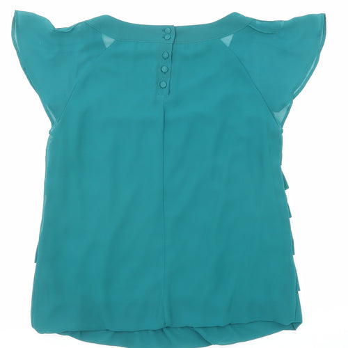 Marks and Spencer Womens Green Polyester Basic Blouse Size 8 Boat Neck - Ruffle Sleeve