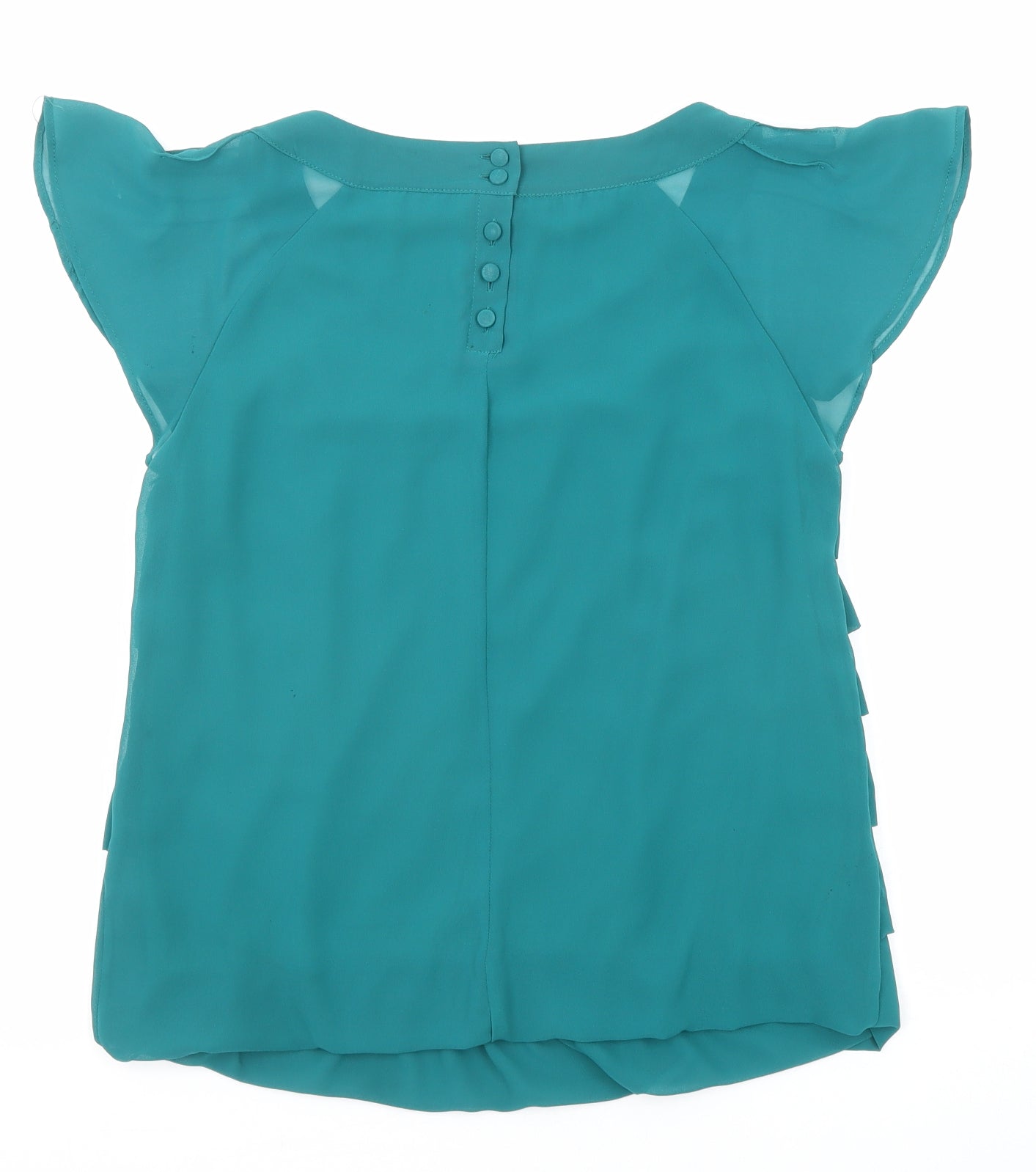 Marks and Spencer Womens Green Polyester Basic Blouse Size 8 Boat Neck - Ruffle Sleeve