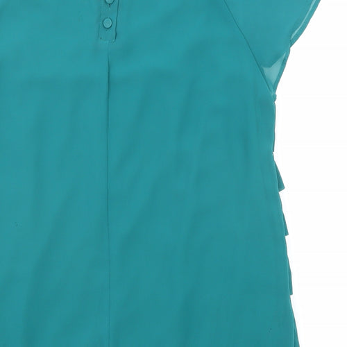 Marks and Spencer Womens Green Polyester Basic Blouse Size 8 Boat Neck - Ruffle Sleeve