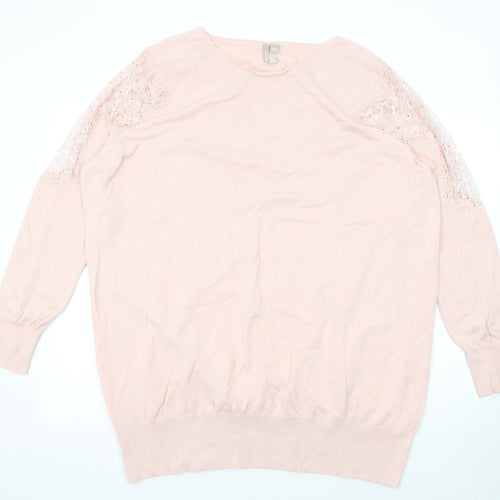 Anthology Womens Pink Round Neck Viscose Pullover Jumper Size 16 - Size 16-18 Lace Trim