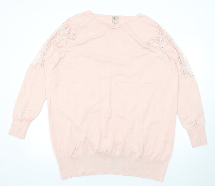 Anthology Womens Pink Round Neck Viscose Pullover Jumper Size 16 - Size 16-18 Lace Trim