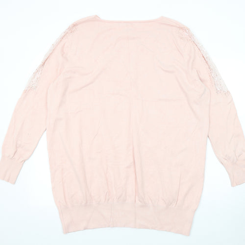 Anthology Womens Pink Round Neck Viscose Pullover Jumper Size 16 - Size 16-18 Lace Trim
