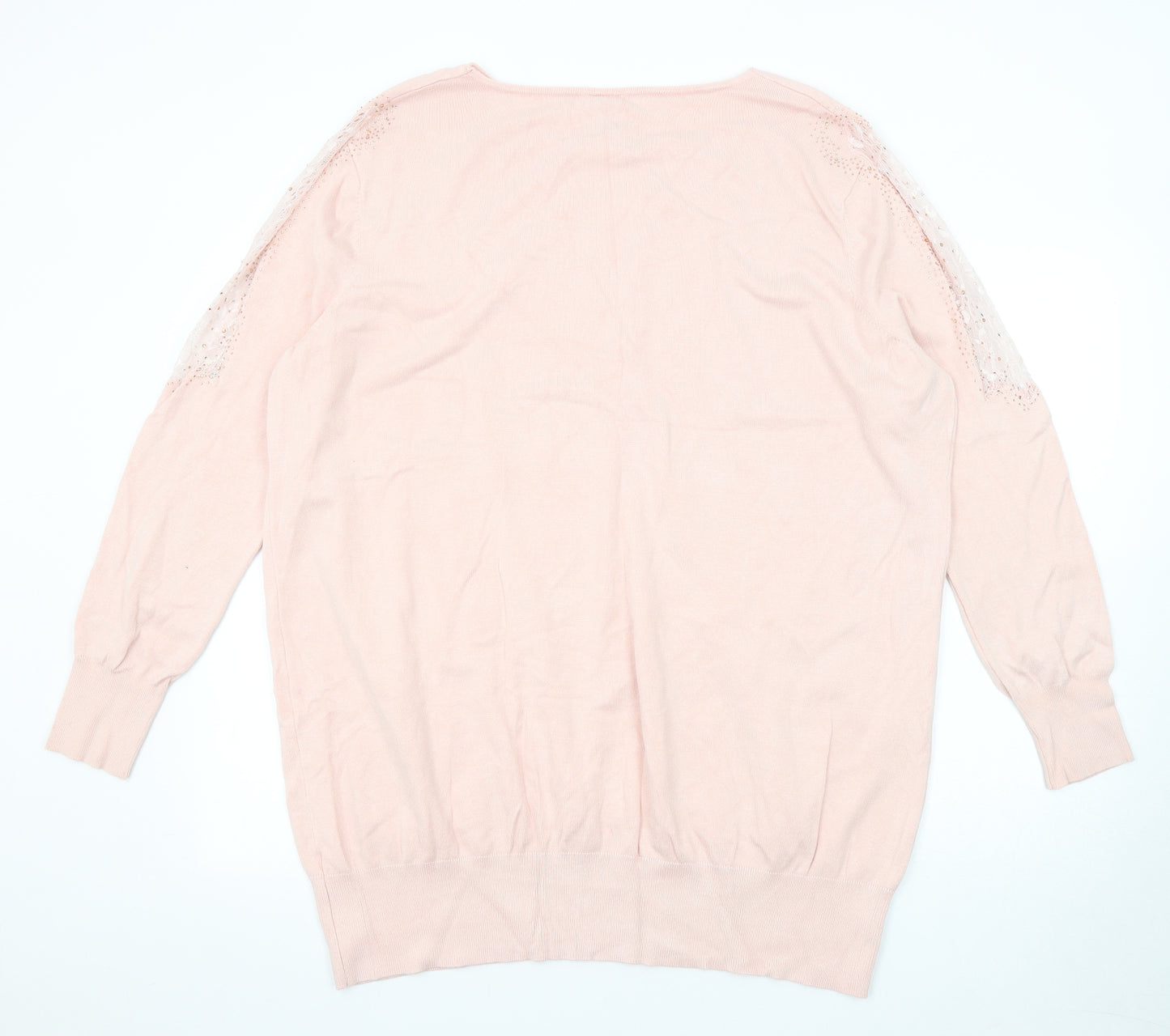 Anthology Womens Pink Round Neck Viscose Pullover Jumper Size 16 - Size 16-18 Lace Trim