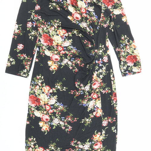 Oasis Womens Black Floral Viscose Shift Size S Round Neck Pullover