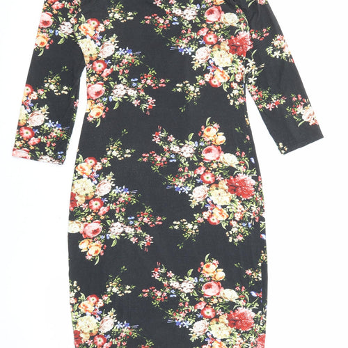 Oasis Womens Black Floral Viscose Shift Size S Round Neck Pullover