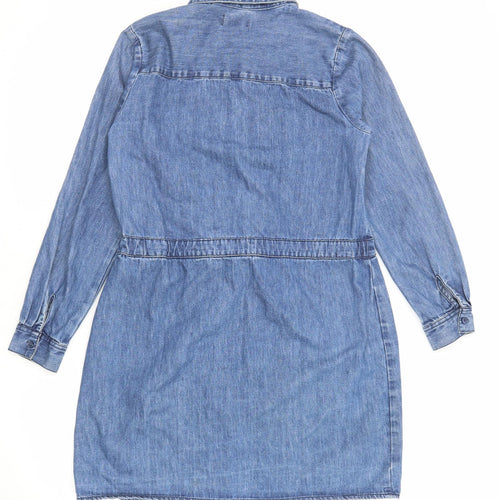 /Denim Womens Blue Cotton Shirt Dress Size 12 Collared Button