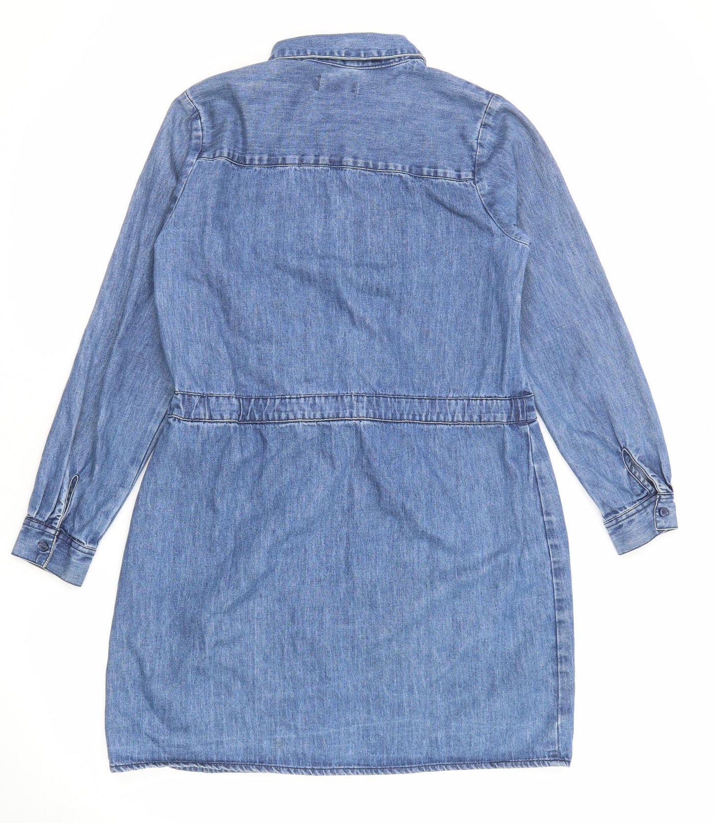 /Denim Womens Blue Cotton Shirt Dress Size 12 Collared Button