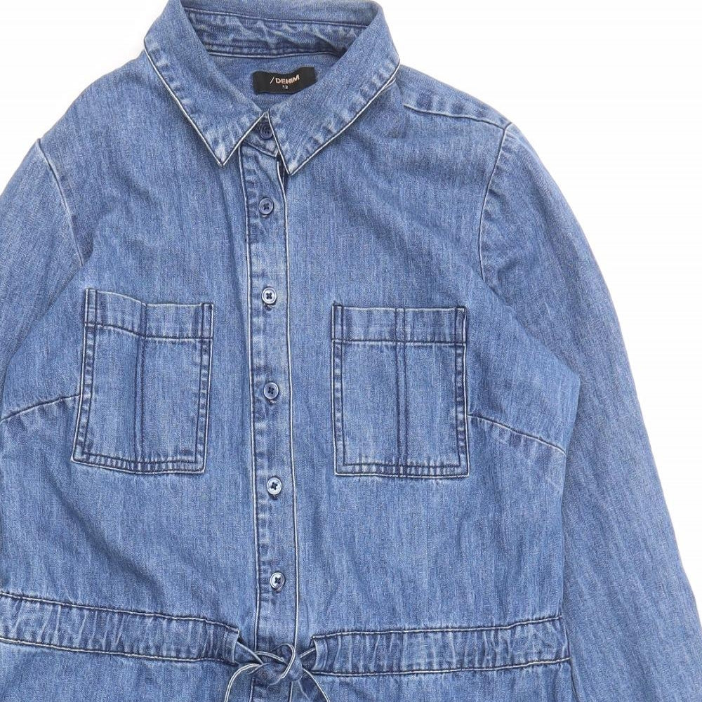/Denim Womens Blue Cotton Shirt Dress Size 12 Collared Button