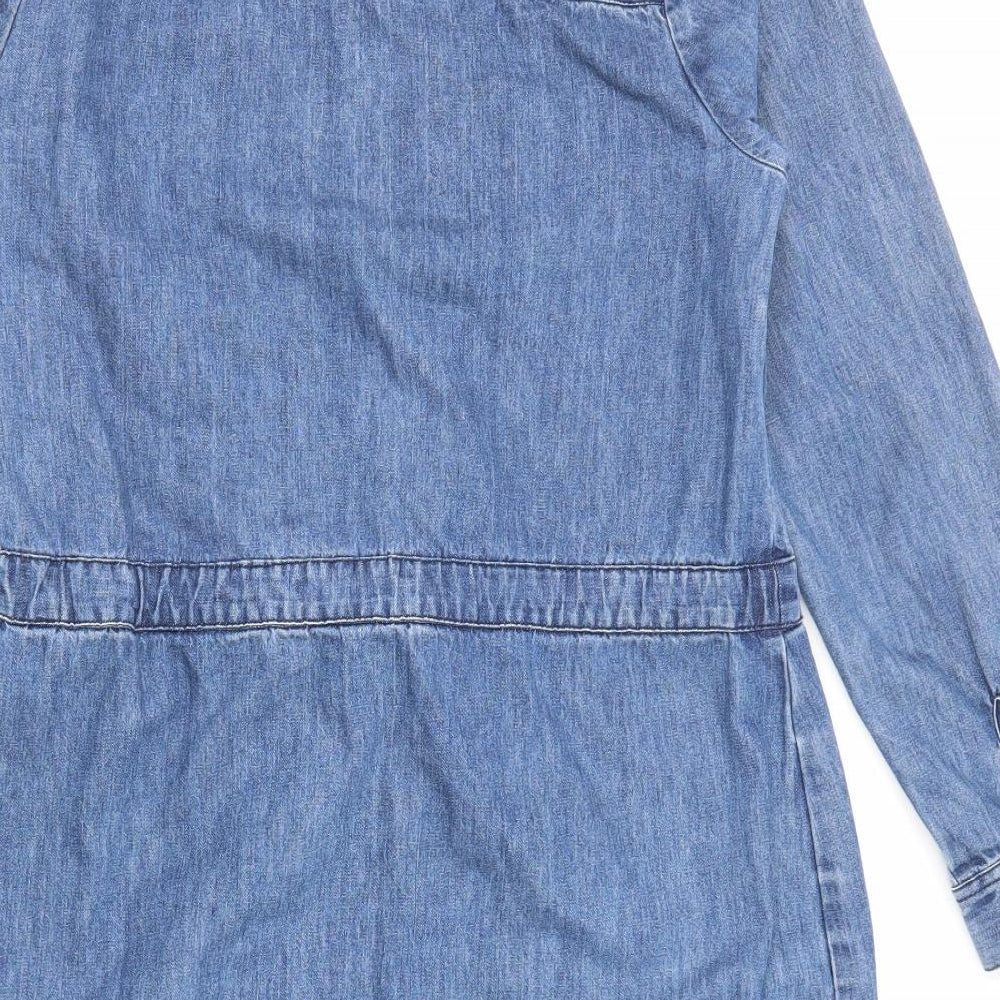 /Denim Womens Blue Cotton Shirt Dress Size 12 Collared Button