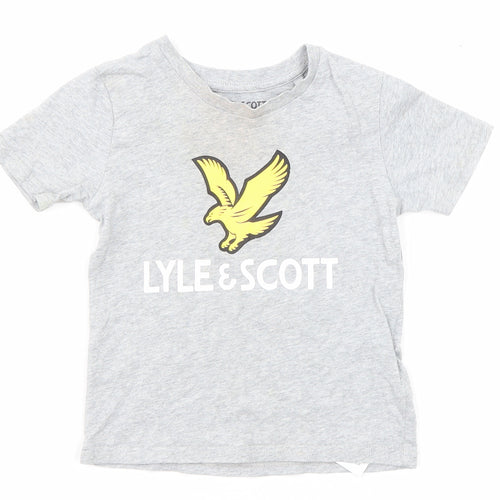 Lyle & Scott Boys Grey Cotton Basic T-Shirt Size 2 Years Round Neck Pullover