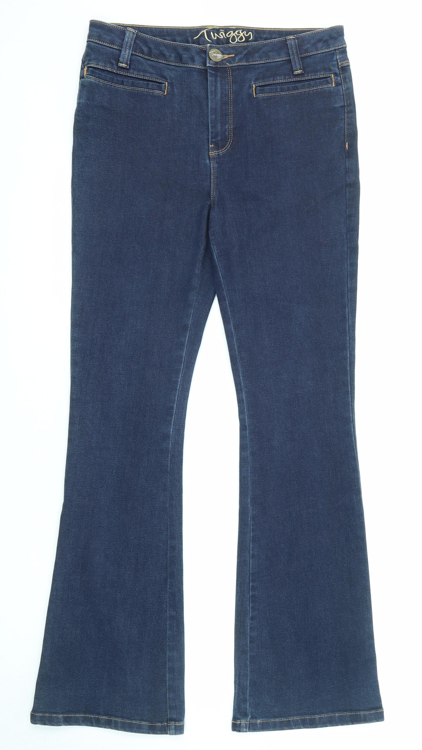 Marks and Spencer Womens Blue Cotton Flared Jeans Size 10 L30 in Regular Zip