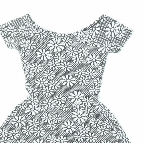 Topshop Womens Black Floral Polyester A-Line Size 4 Off the Shoulder Pullover