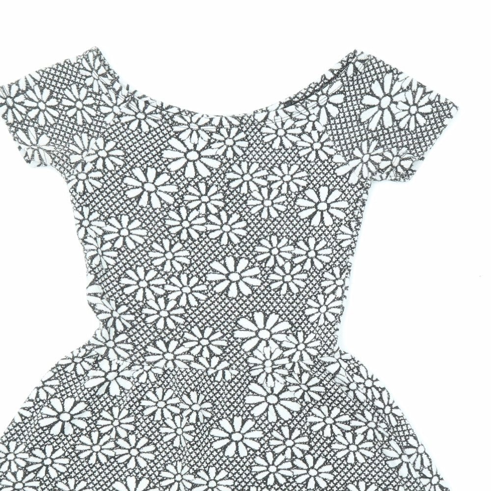 Topshop Womens Black Floral Polyester A-Line Size 4 Off the Shoulder Pullover