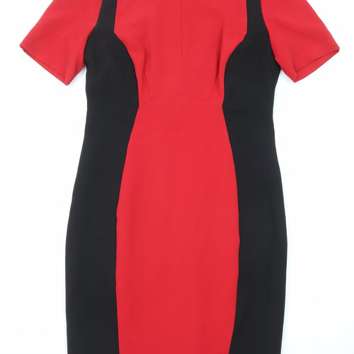 Marks and Spencer Womens Red Polyester Shift Size 10 Round Neck Zip