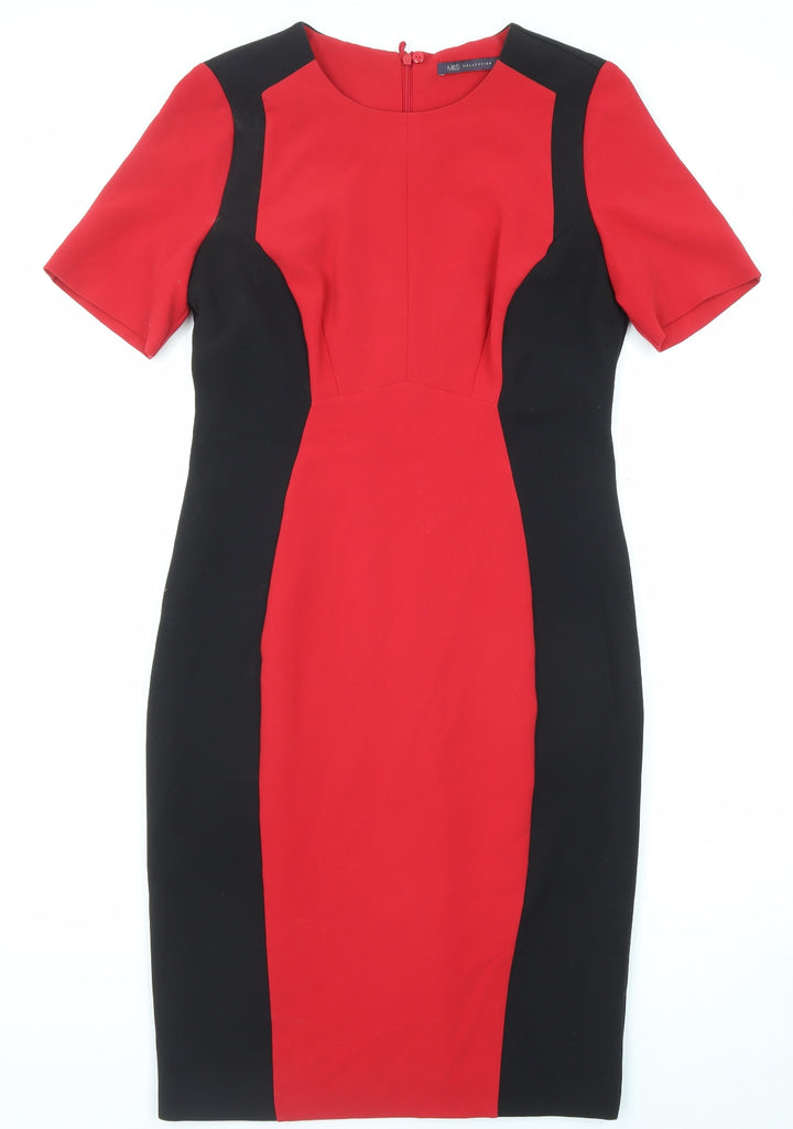 Marks and Spencer Womens Red Polyester Shift Size 10 Round Neck Zip