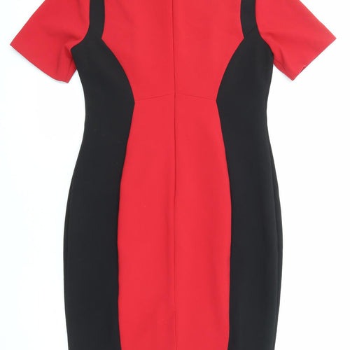 Marks and Spencer Womens Red Polyester Shift Size 10 Round Neck Zip