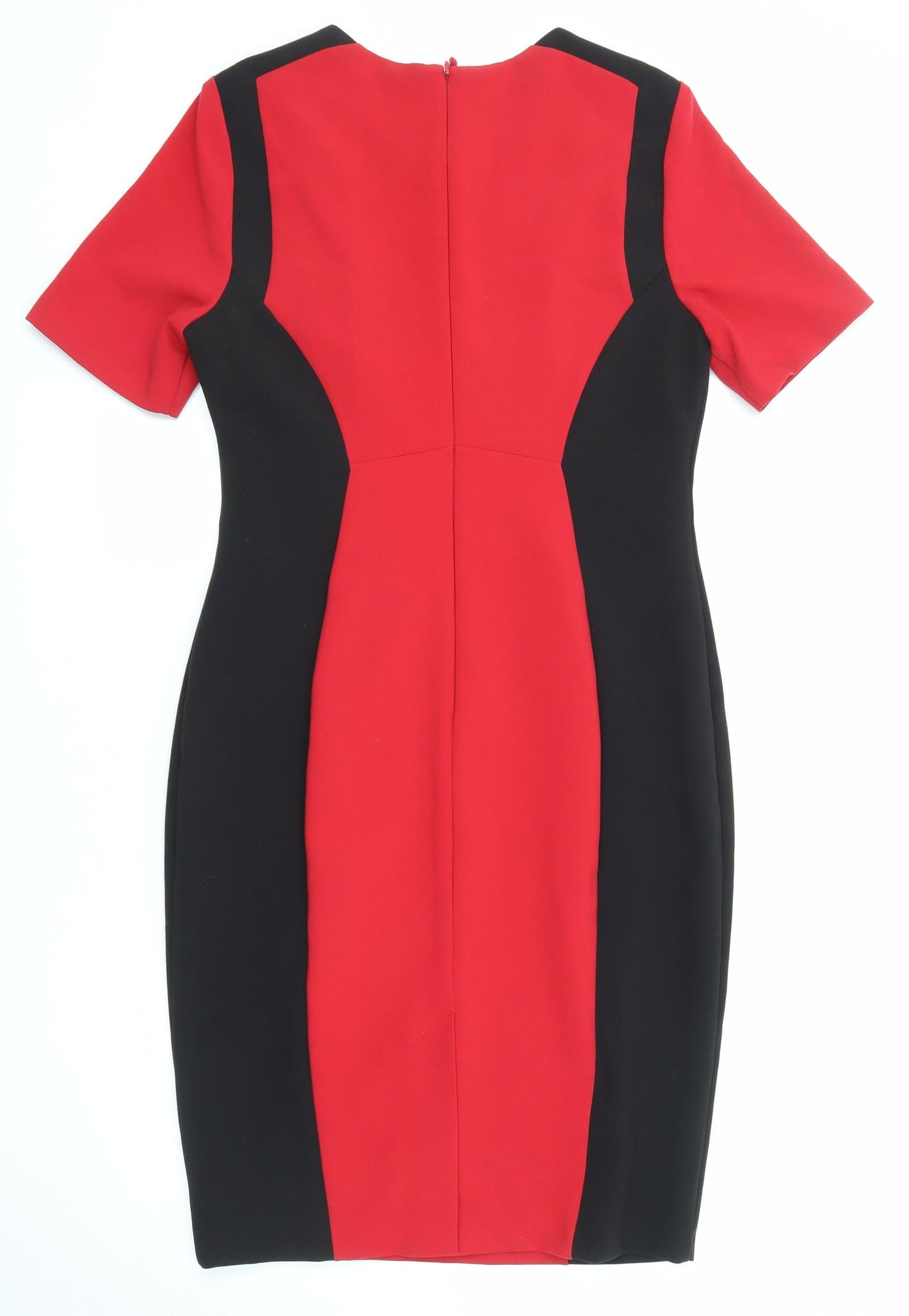 Marks and Spencer Womens Red Polyester Shift Size 10 Round Neck Zip