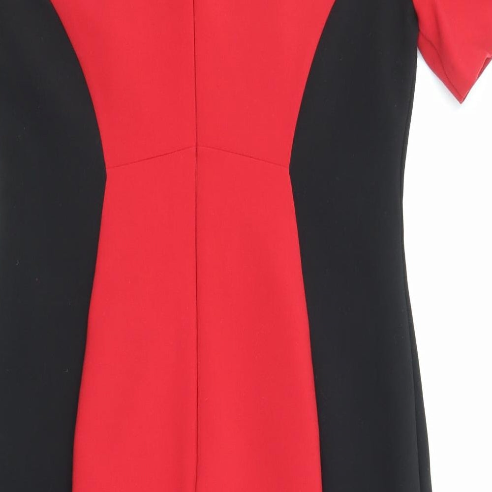 Marks and Spencer Womens Red Polyester Shift Size 10 Round Neck Zip