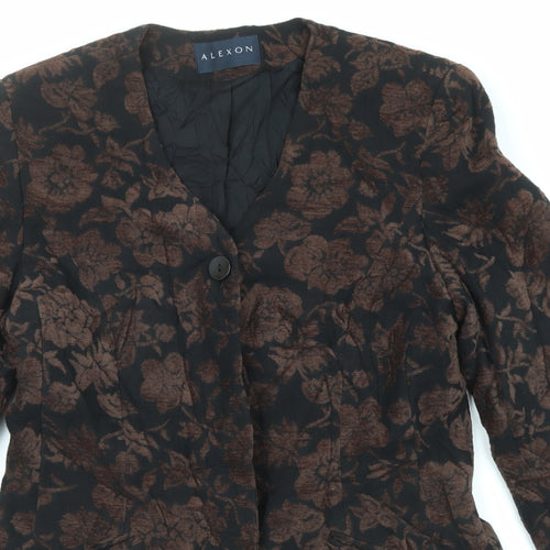 Alexon Womens Black Floral Jacket Size 12 Button