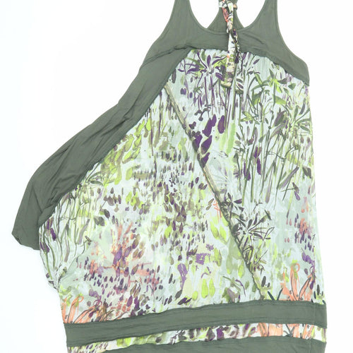 Mado et les Autres Womens Green Geometric Cotton Basic Tank Size 10 Round Neck - Long Line
