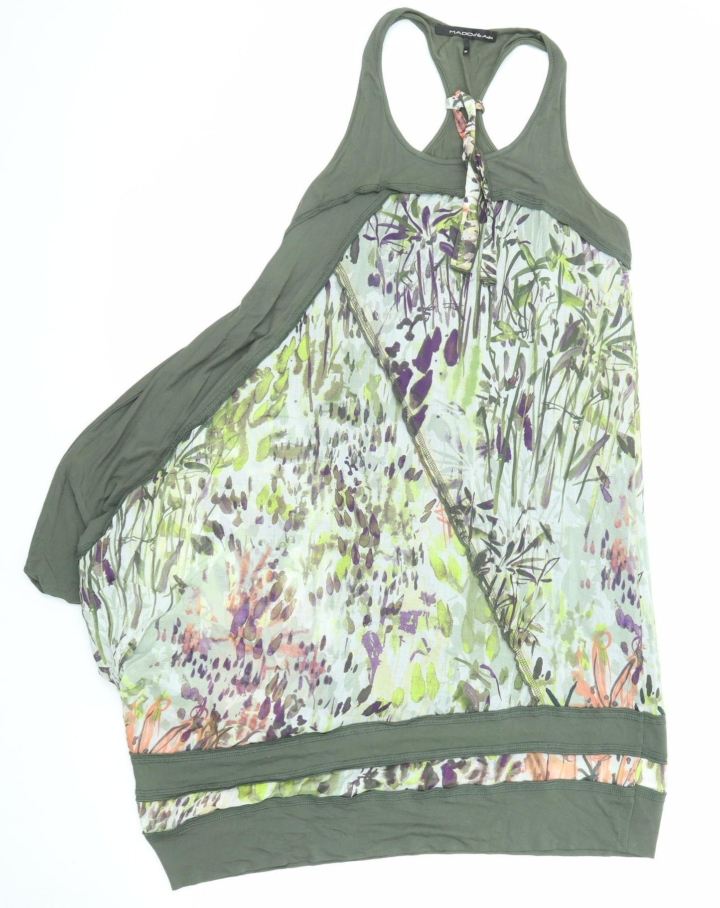 Mado et les Autres Womens Green Geometric Cotton Basic Tank Size 10 Round Neck - Long Line
