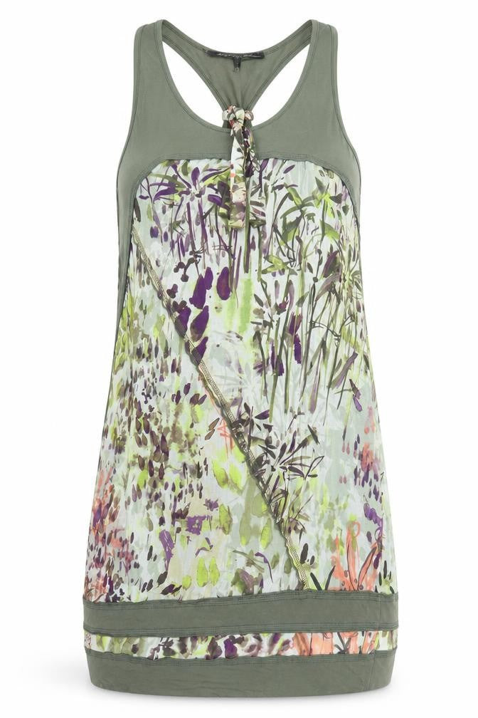 Mado et les Autres Womens Green Geometric Cotton Basic Tank Size 10 Round Neck - Long Line