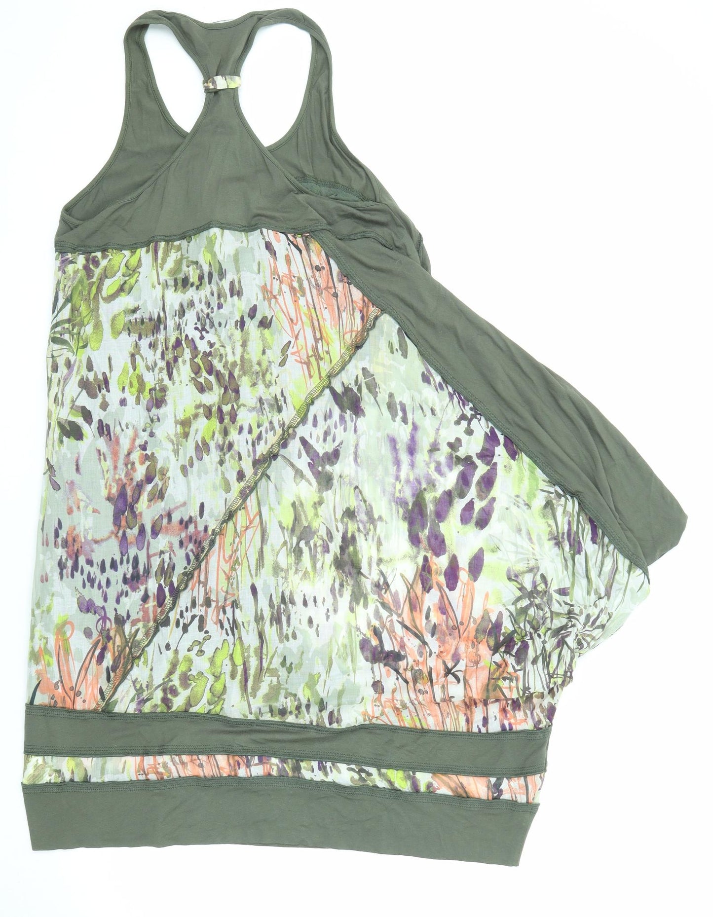 Mado et les Autres Womens Green Geometric Cotton Basic Tank Size 10 Round Neck - Long Line