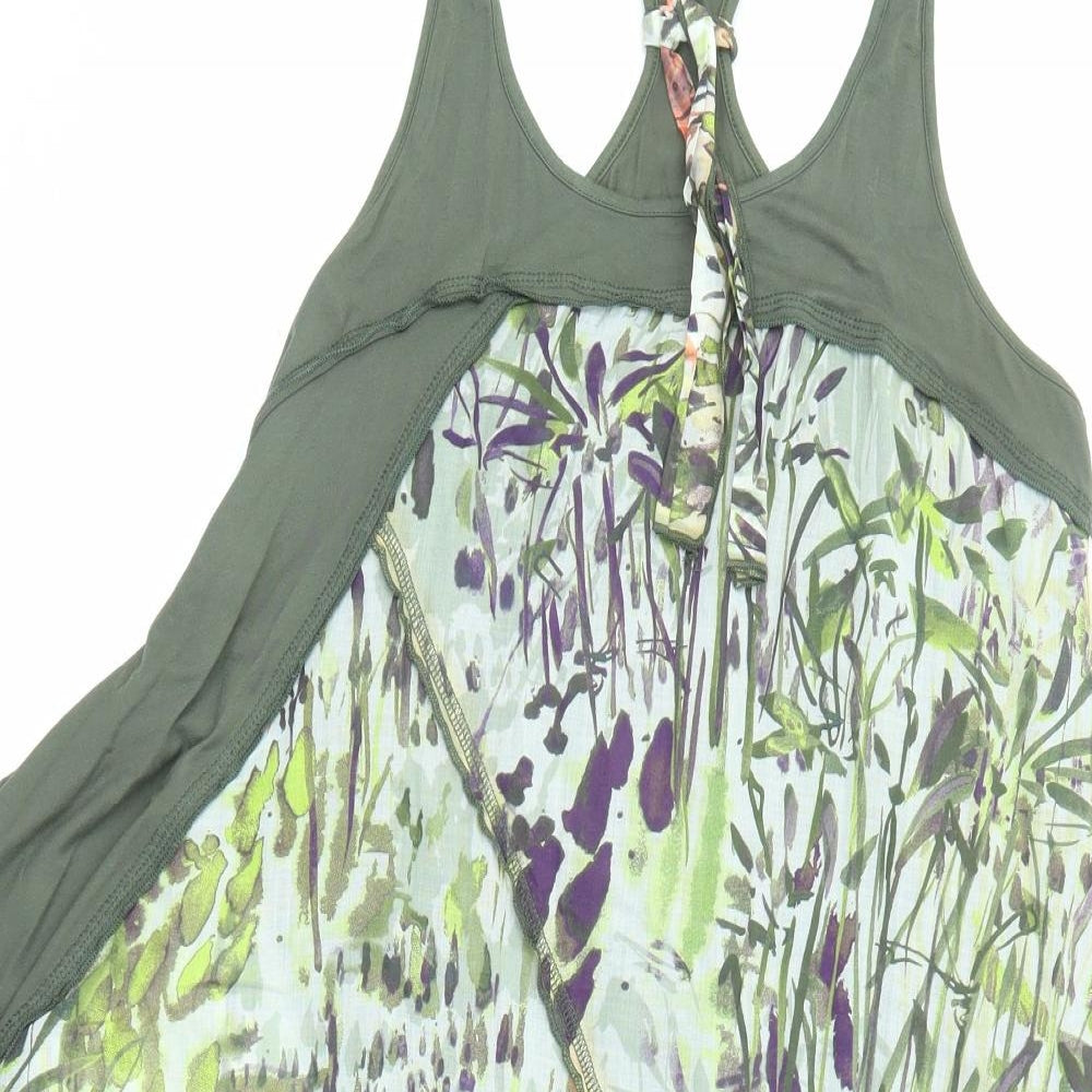 Mado et les Autres Womens Green Geometric Cotton Basic Tank Size 10 Round Neck - Long Line