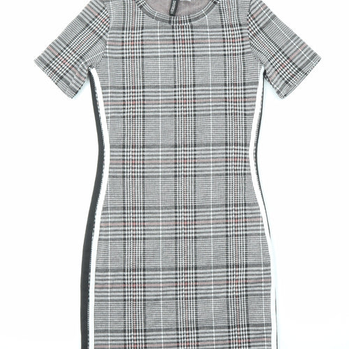 Divided by H&M Womens Grey Plaid Polyester Pencil Dress Size 12 Round Neck Pullover