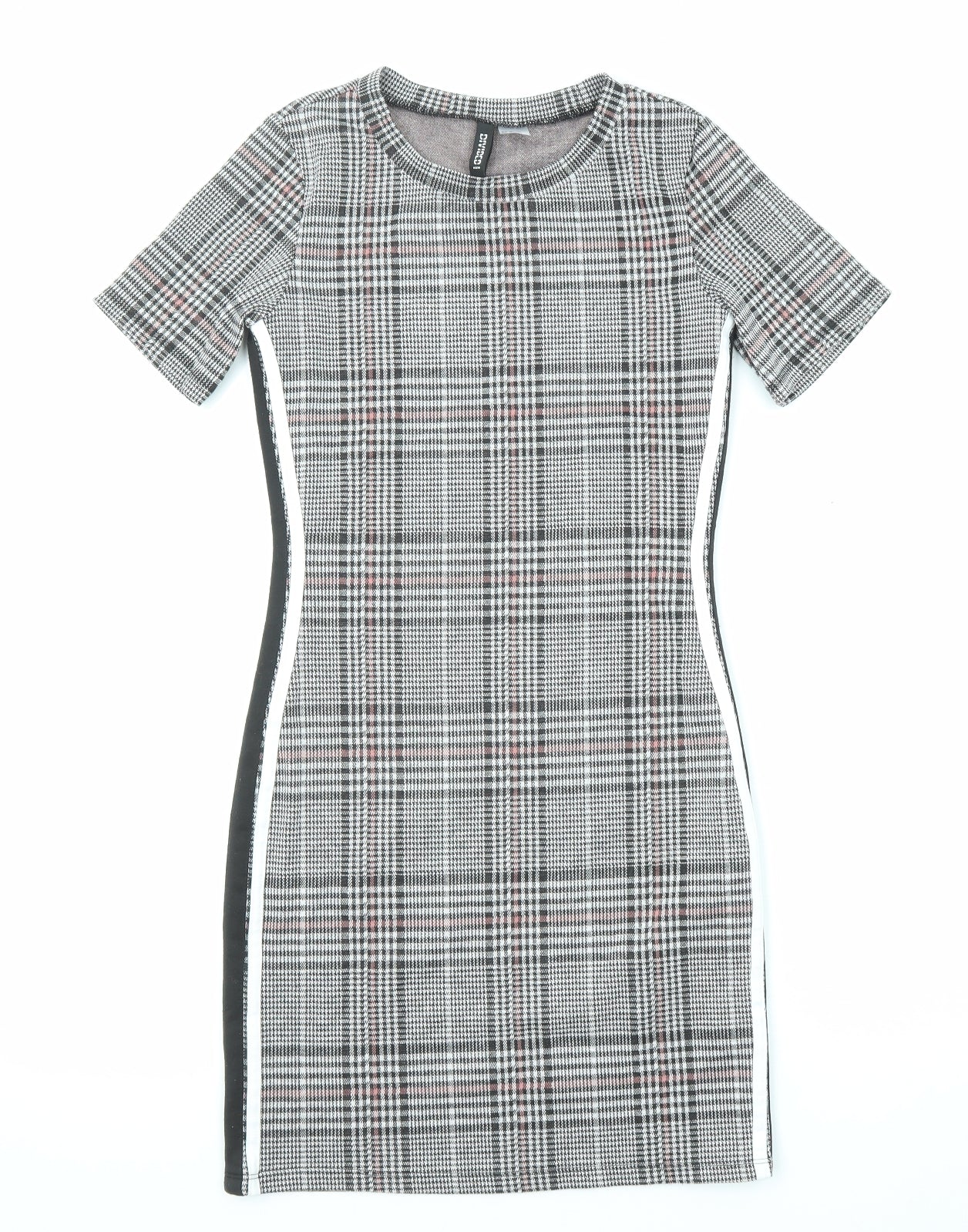 Divided by H&M Womens Grey Plaid Polyester Pencil Dress Size 12 Round Neck Pullover