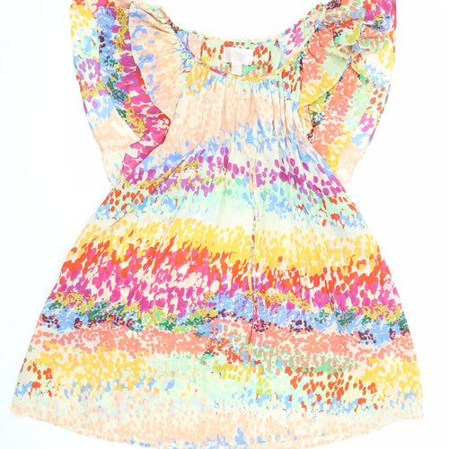 H&M Womens Multicoloured Geometric Polyester A-Line Size 6 Boat Neck Pullover - Butterfly Sleeves