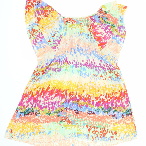 H&M Womens Multicoloured Geometric Polyester A-Line Size 6 Boat Neck Pullover - Butterfly Sleeves