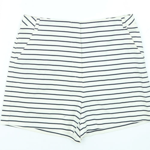 Zara Womens Ivory Striped Cotton Sailor Shorts Size M L3 in Regular Zip