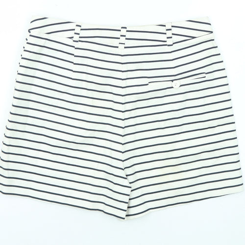 Zara Womens Ivory Striped Cotton Sailor Shorts Size M L3 in Regular Zip