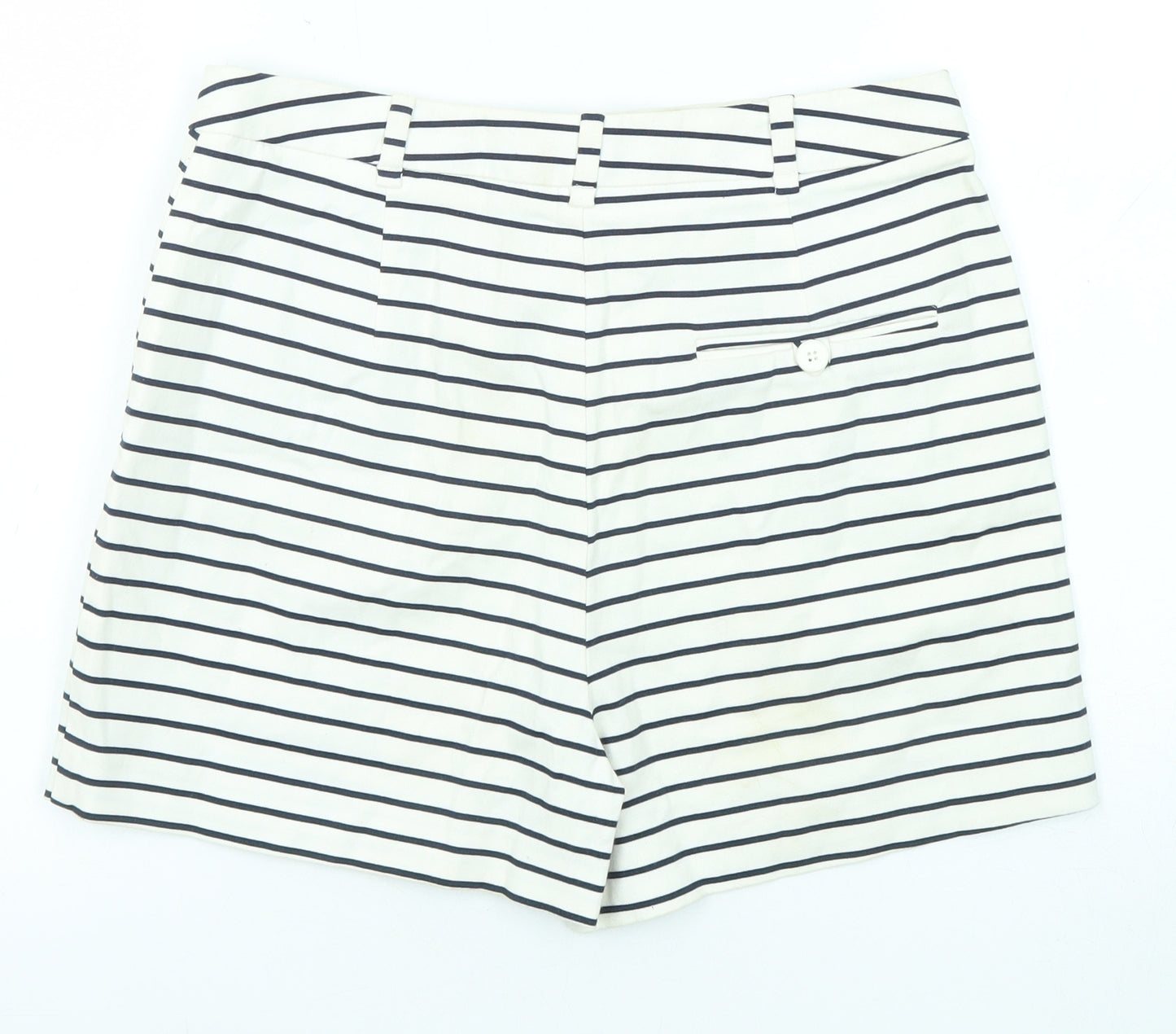 Zara Womens Ivory Striped Cotton Sailor Shorts Size M L3 in Regular Zip