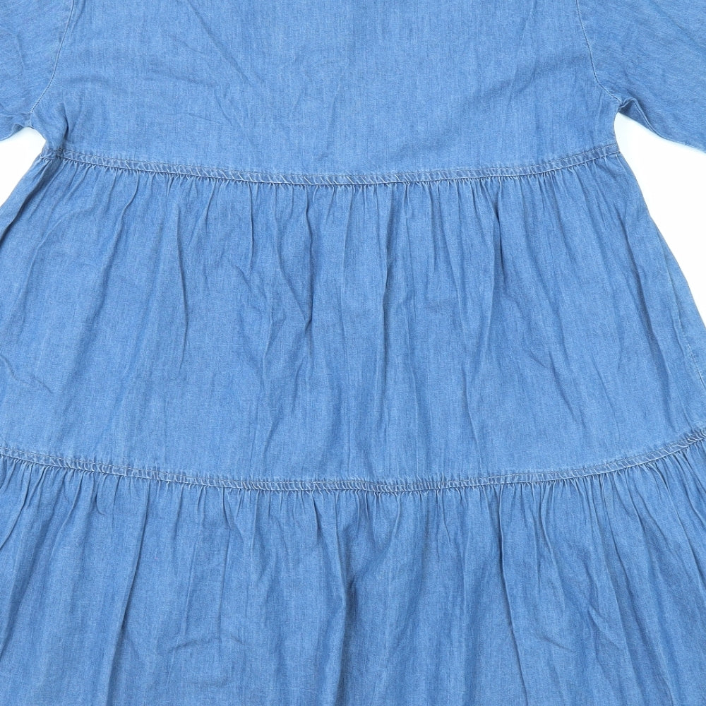 PRETTYLITTLETHING Womens Blue Cotton A-Line Size 6 Round Neck Zip - Tiered