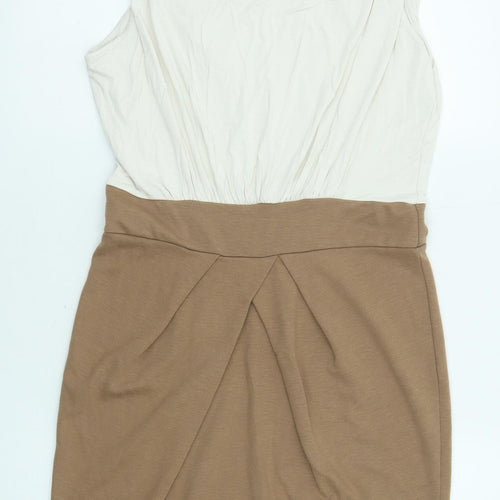 Select Womens Brown Colourblock Viscose Mini Size 14 Boat Neck Pullover
