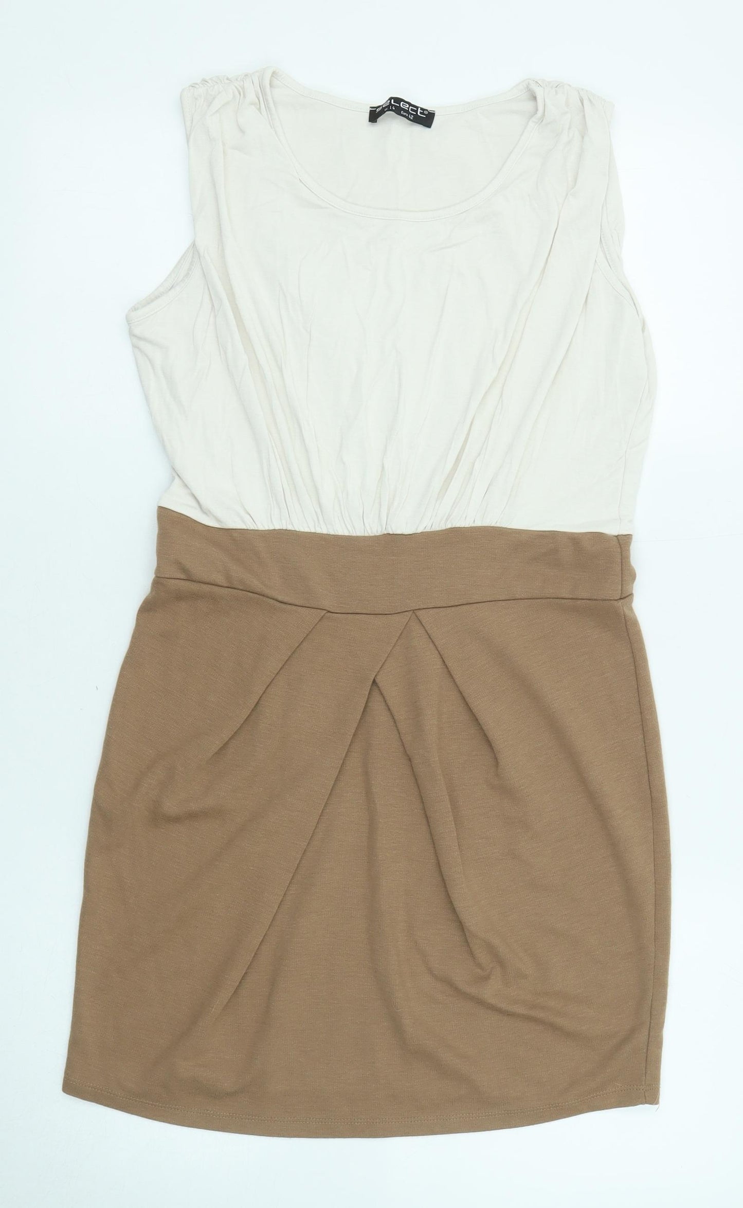 Select Womens Brown Colourblock Viscose Mini Size 14 Boat Neck Pullover