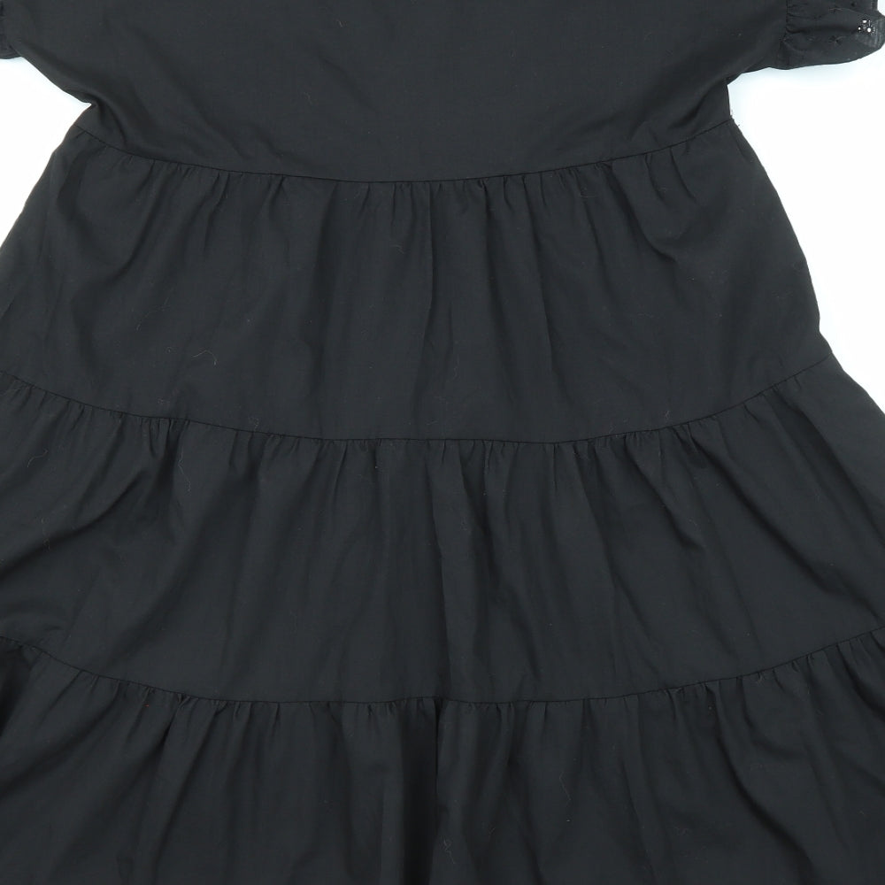 PRETTYLITTLETHING Womens Black Polyester A-Line Size 6 Round Neck Button - Tiered