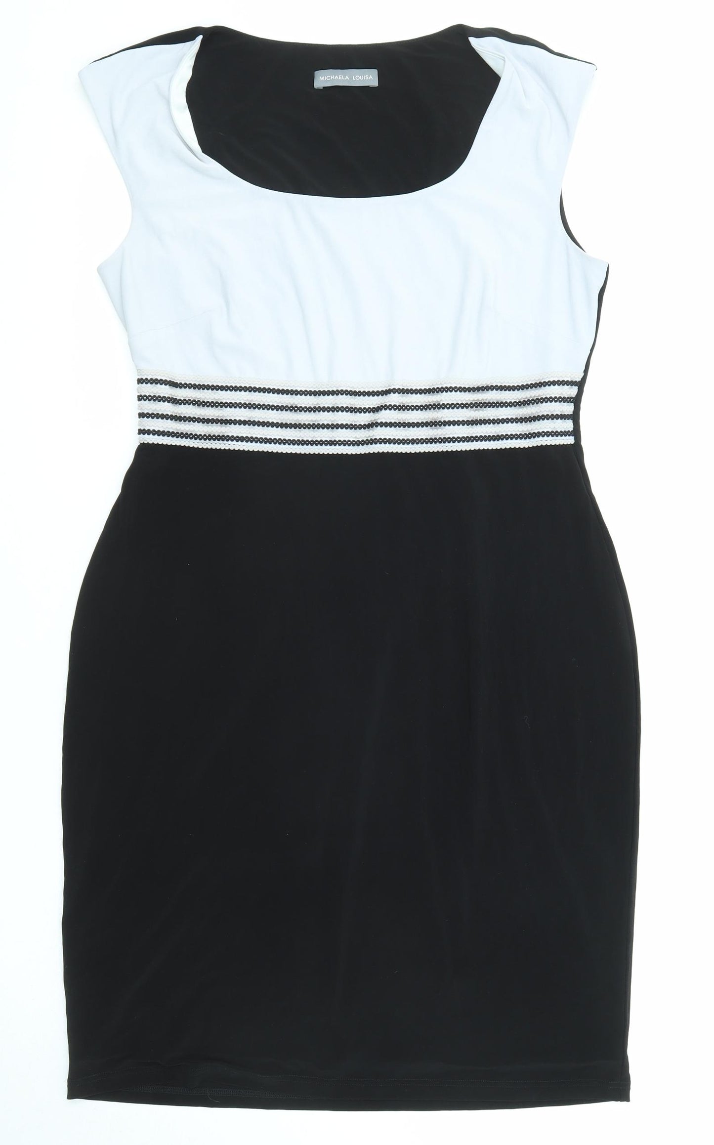 Michaela Louisa Womens Black Colourblock Polyester Pencil Dress Size 14 Scoop Neck Pullover