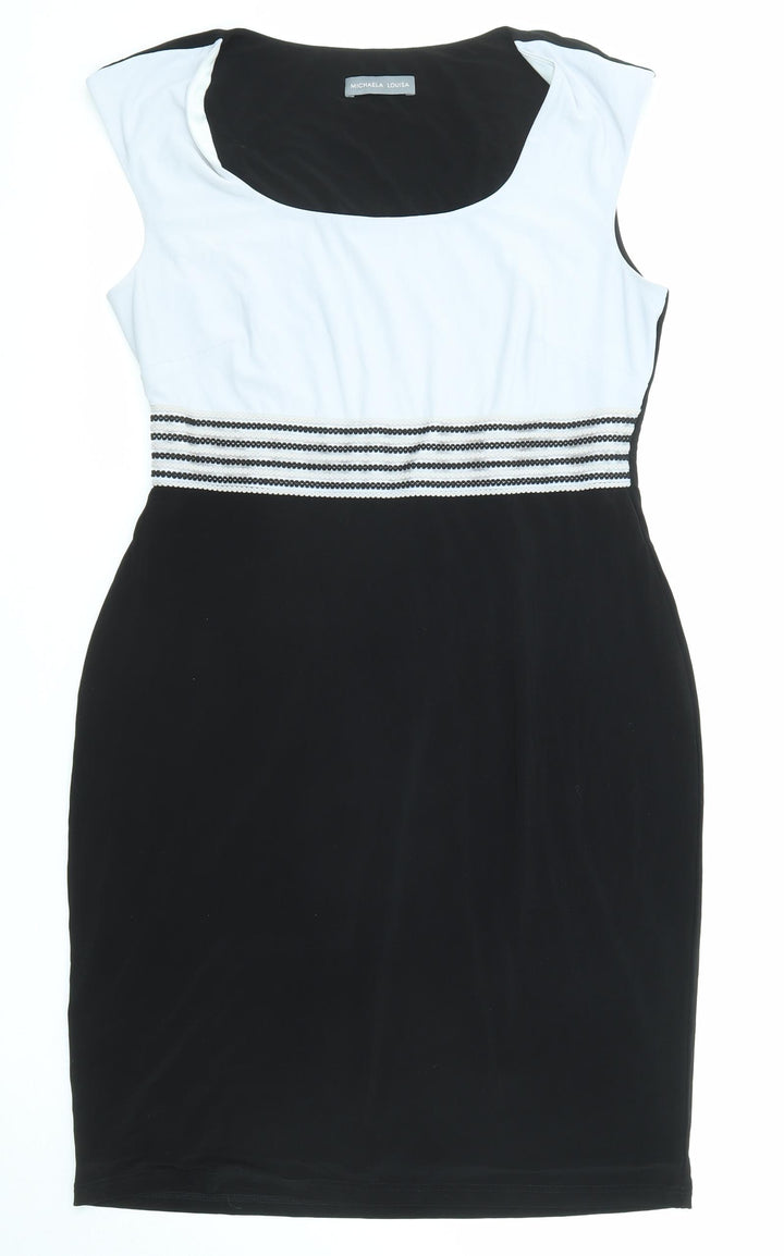 Michaela Louisa Womens Black Colourblock Polyester Pencil Dress Size 14 Scoop Neck Pullover