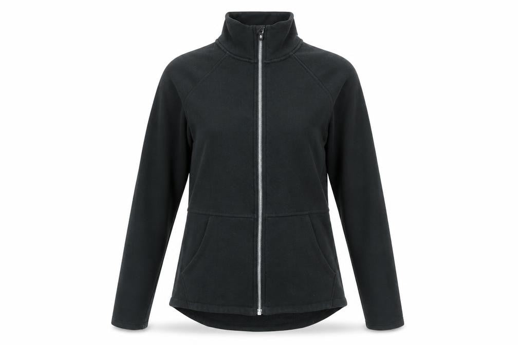 Front view of Skechers women’s black jacket, size S, zip