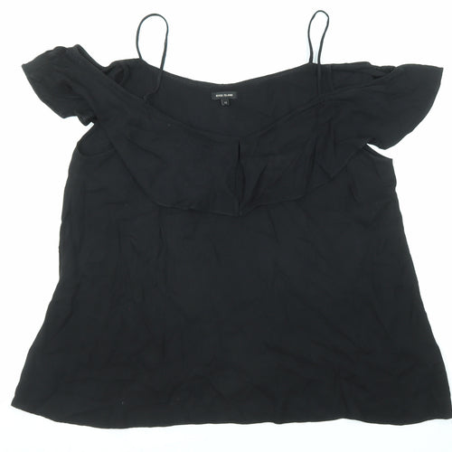 River Island Womens Black Viscose Basic Blouse Size 12 Round Neck - Cold Shoulder