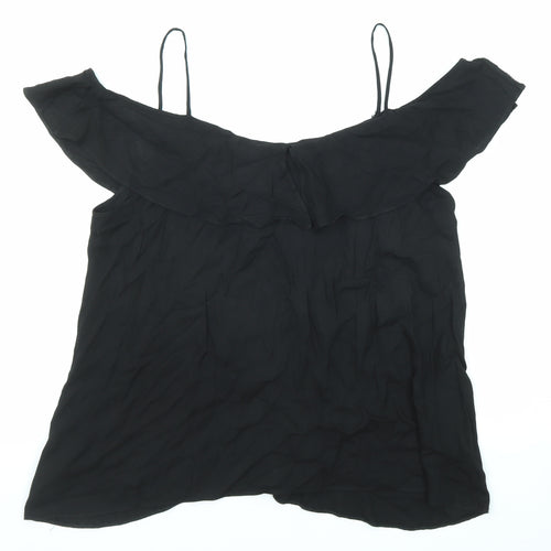 River Island Womens Black Viscose Basic Blouse Size 12 Round Neck - Cold Shoulder
