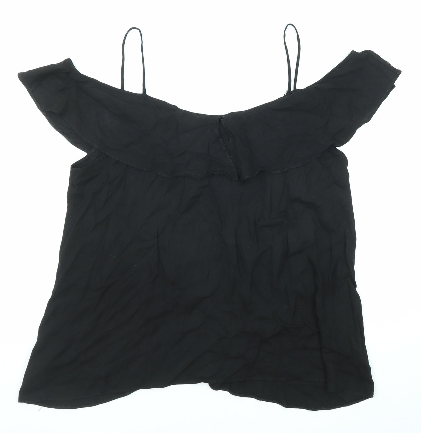 River Island Womens Black Viscose Basic Blouse Size 12 Round Neck - Cold Shoulder