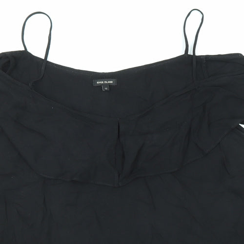 River Island Womens Black Viscose Basic Blouse Size 12 Round Neck - Cold Shoulder