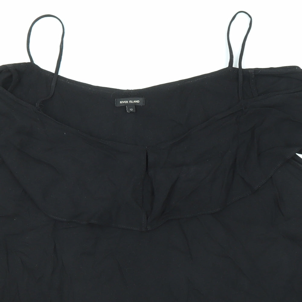 River Island Womens Black Viscose Basic Blouse Size 12 Round Neck - Cold Shoulder