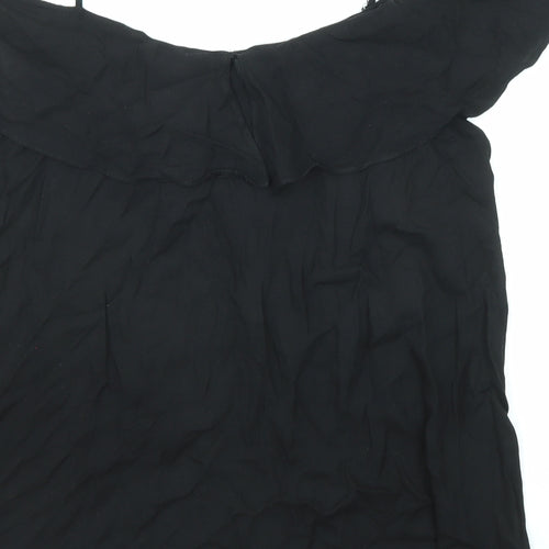 River Island Womens Black Viscose Basic Blouse Size 12 Round Neck - Cold Shoulder