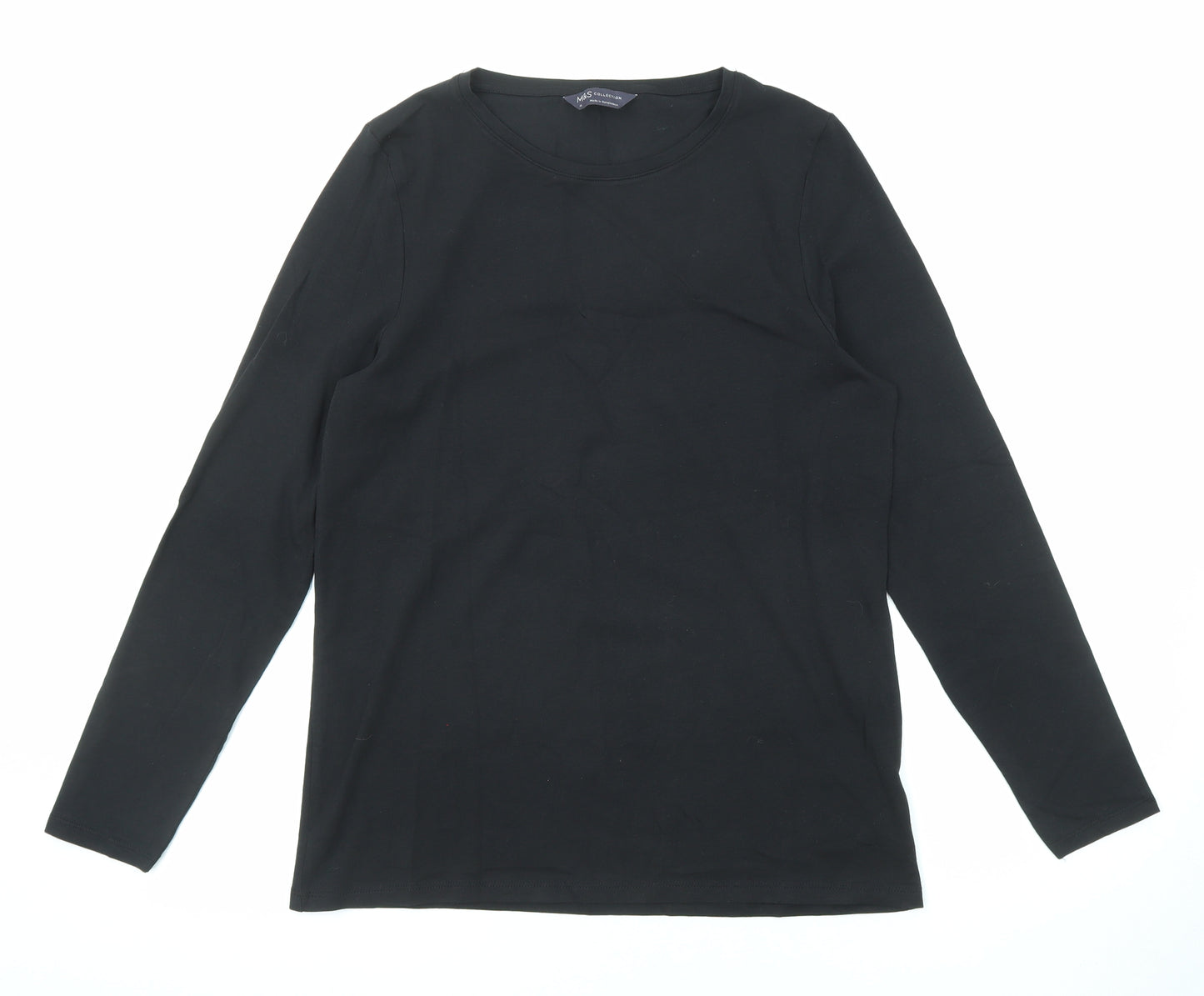 Marks and Spencer Womens Black Cotton Basic T-Shirt Size 16 Round Neck